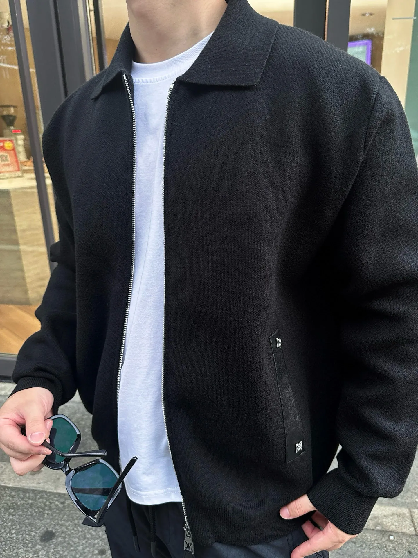 Louis Vuitton/Louis Vuitton 25Fw leather trimmed knitted belted jacket